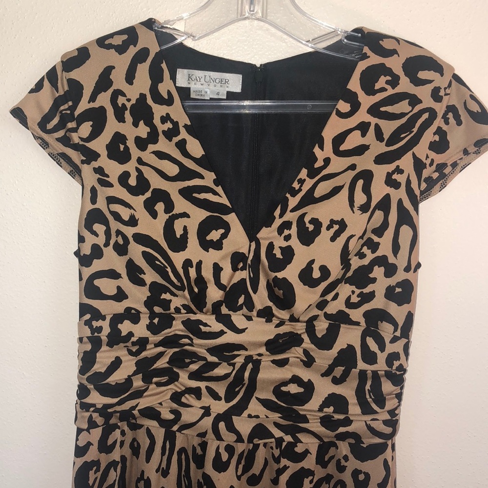 Kay Unger leopard print dress with ruching.